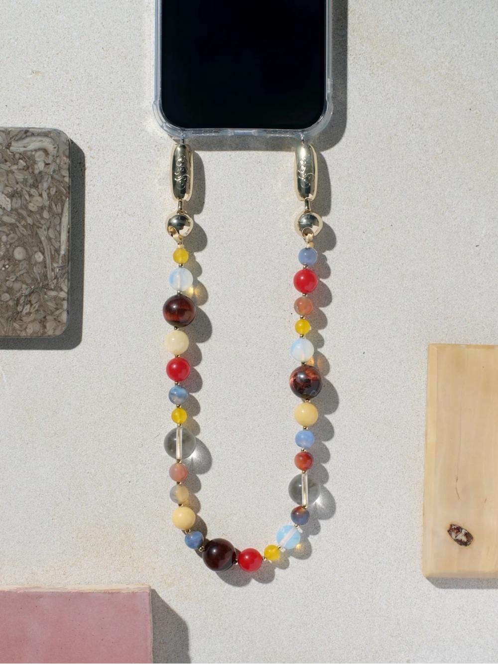 Ossa New York Orbit Wristlet in Retro Gemstone Beads Gold Phone Case Charms